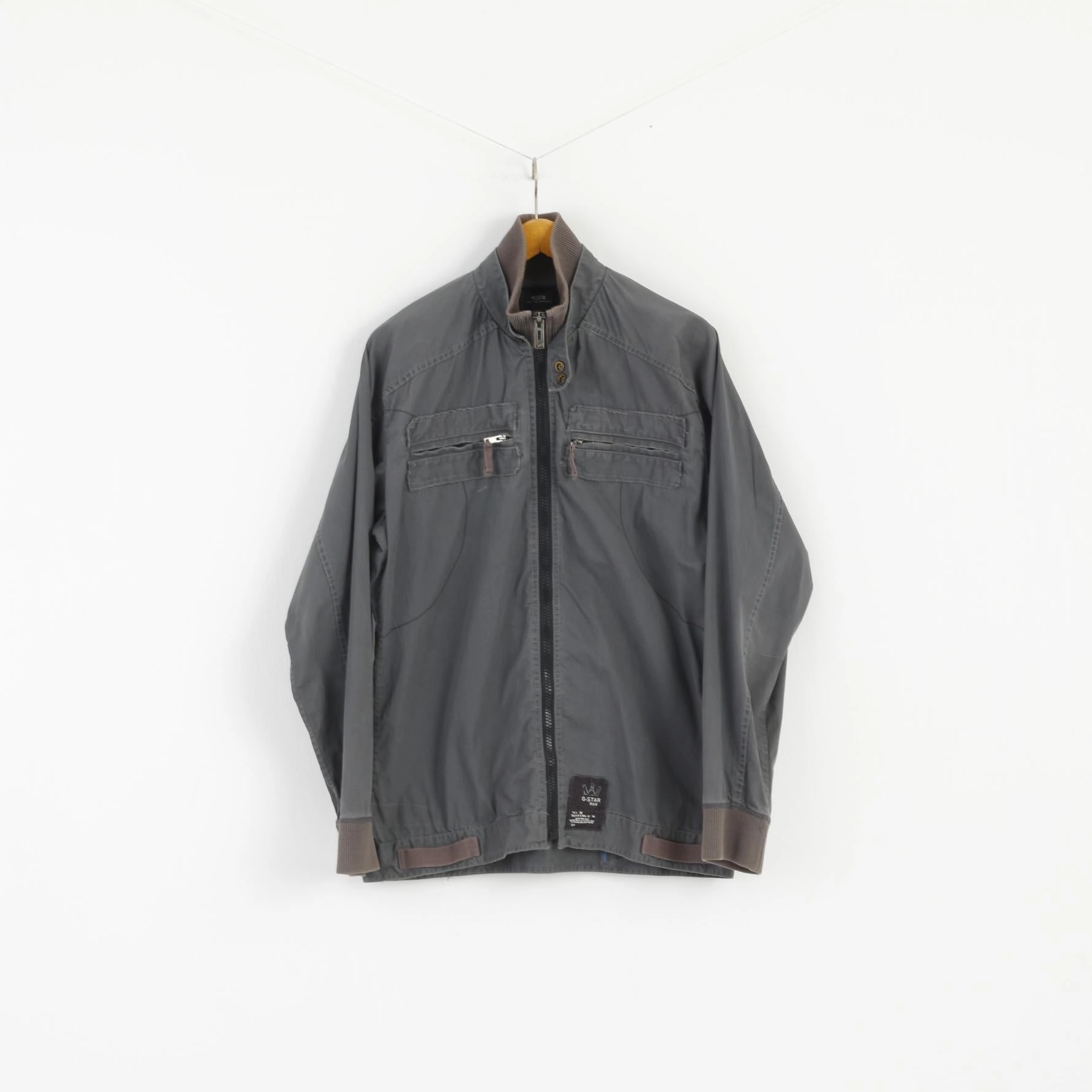 G-STAR Raw Men XXL (L) Jacket Grey Cotton Full Zipper Emroidered Casual Top Detect