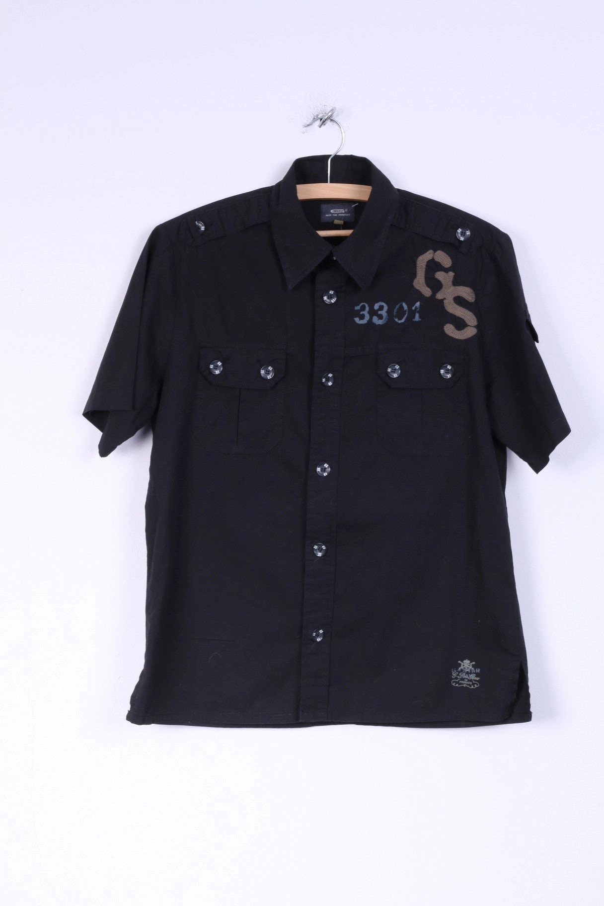 Seasonal Fashion Limited Edition G-STAR RAW Mens L (M) Casual Shirt Cotton Black Big Buttons Two Pockets