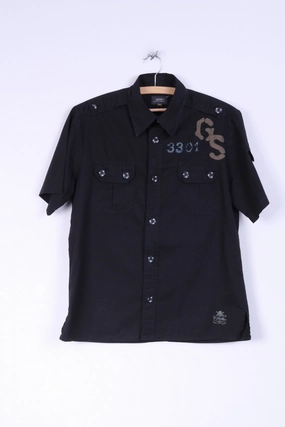 Seasonal Fashion Limited Edition G-STAR RAW Mens L (M) Casual Shirt Cotton Black Big Buttons Two Pockets