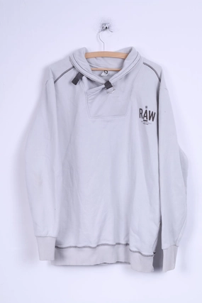 Breathable G-STAR RAW Mens XXL Sweatshirt Grey Cotton Overhead Stan Up Collar Blouse