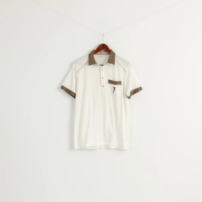Structured Collar Recycled Polyester Blend GABICCI Men L Polo Shirt Cream Shiny Cotton BlendPocket Golf Sport Classic Top