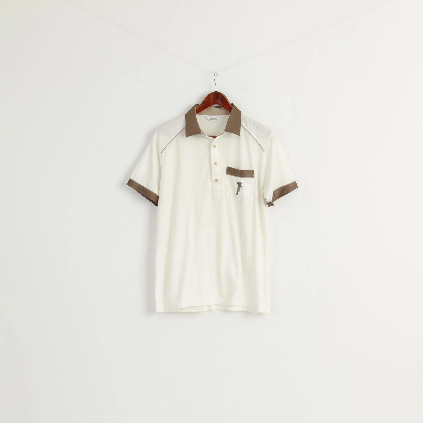 Structured Collar Recycled Polyester Blend GABICCI Men L Polo Shirt Cream Shiny Cotton BlendPocket Golf Sport Classic Top