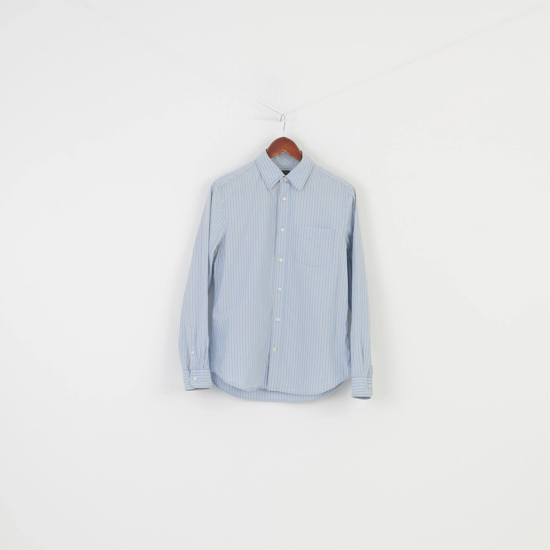 Rugged Style Gap Men M Casual Shirt Striped Blue Collar Long Sleeve Cotton Bottoms Top