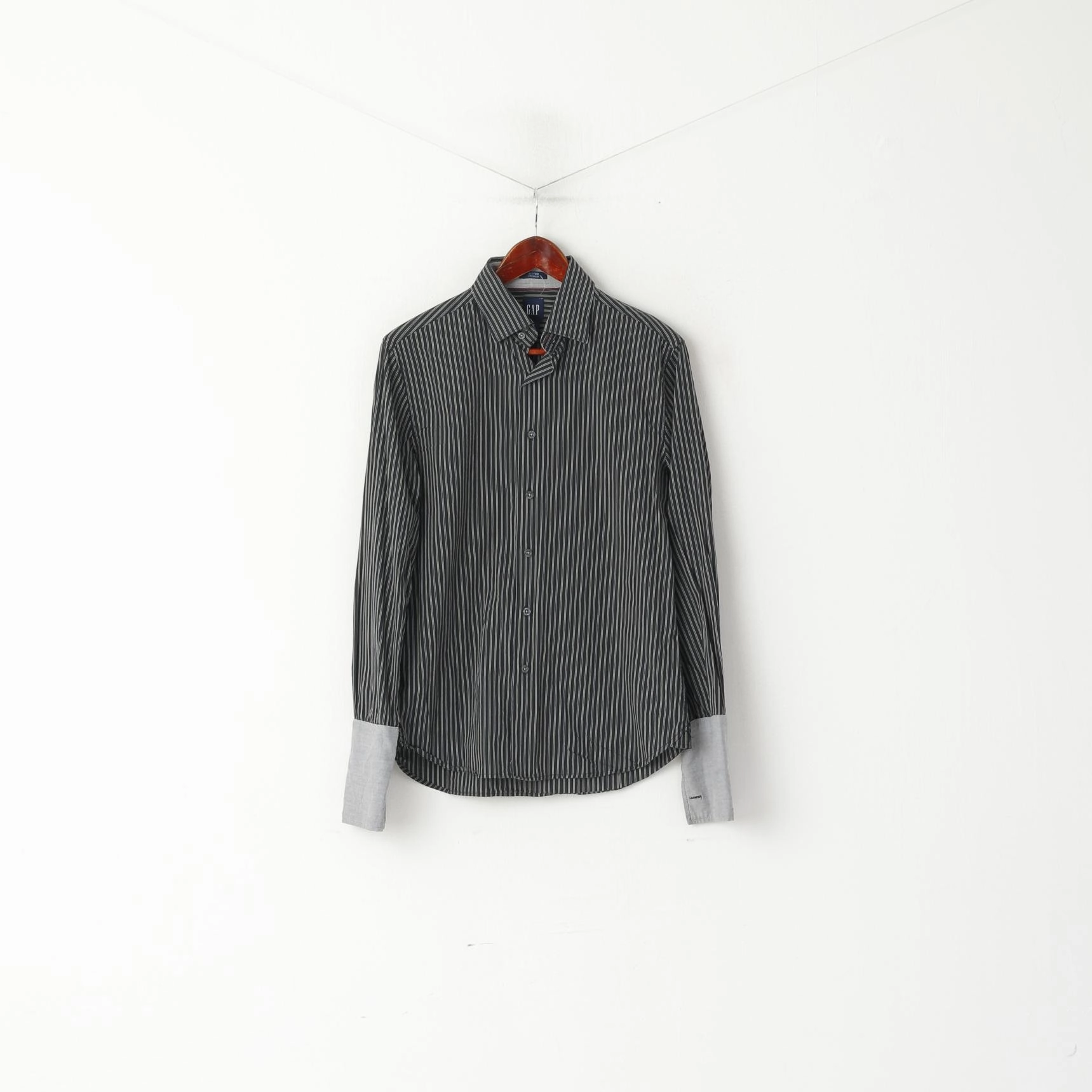 GAP Men S Formal Shirt Black Cotton Striped Cuff Long Sleeve Fitted Premium Top Modern Fit