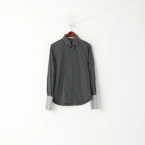 GAP Men S Formal Shirt Black Cotton Striped Cuff Long Sleeve Fitted Premium Top Modern Fit