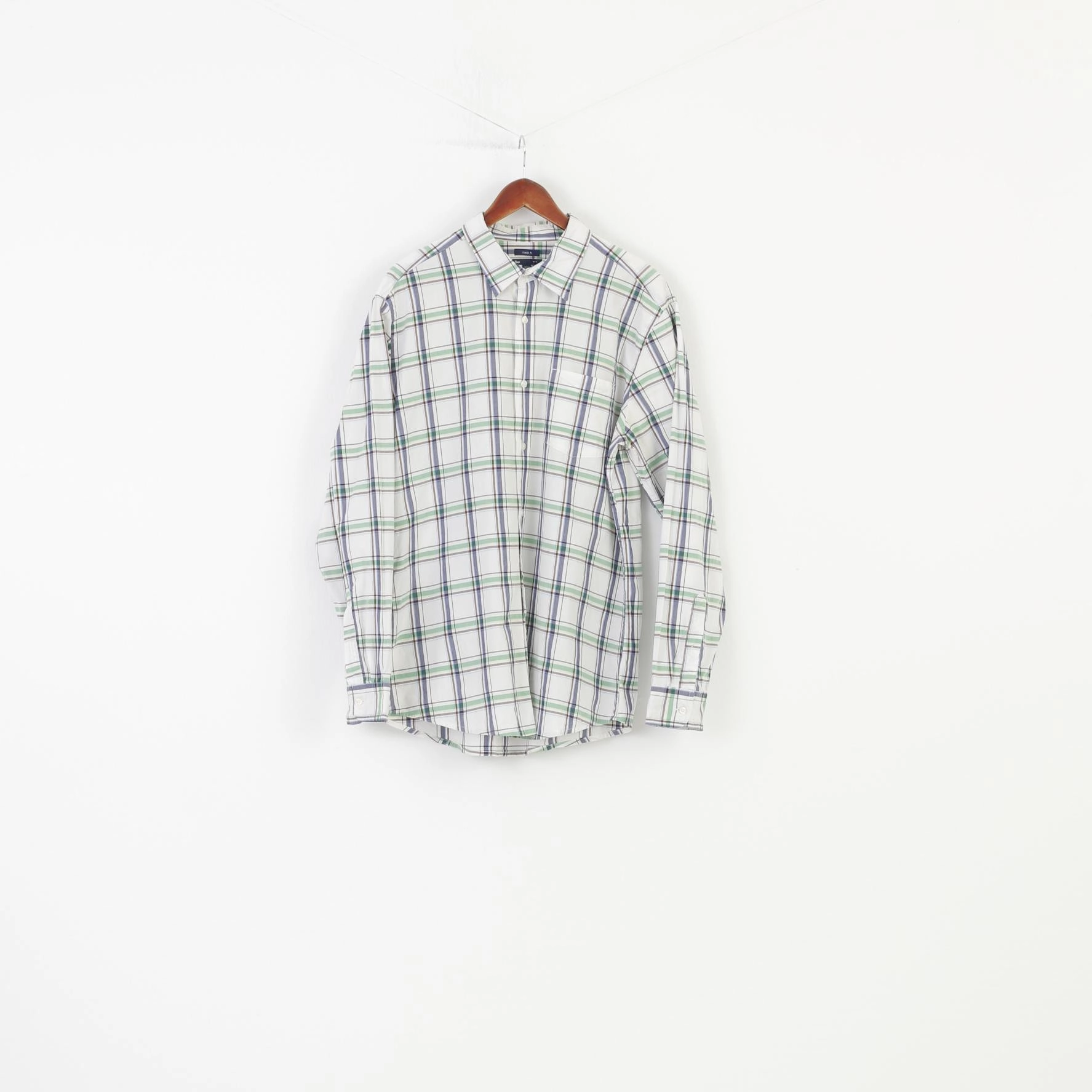 Gap Men XL Casual Shirt Classic Fit Checkered White Long Sleeve Cotton Collar Top Refined Aesthetic