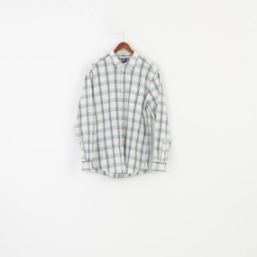 Gap Men XL Casual Shirt Classic Fit Checkered White Long Sleeve Cotton Collar Top Refined Aesthetic