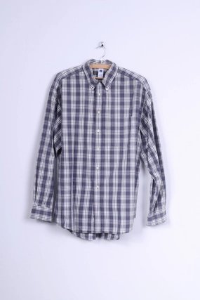 GAP Mens L Casual Shirt Cotton Green Checkered Long Sleeve Button Down Collar Static Dissipating Fiber