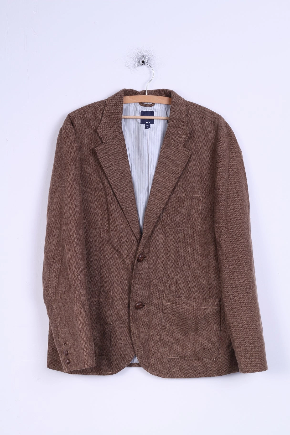 Ring GAP Mens L Jacket Brown Herringbone Cotton Single Breasted Blazer