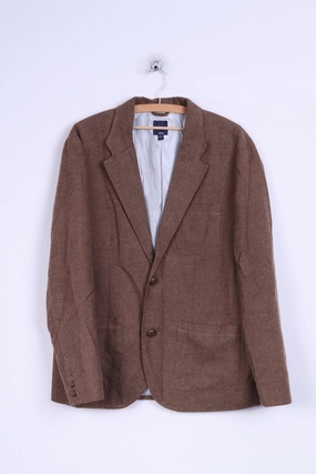 Ring GAP Mens L Jacket Brown Herringbone Cotton Single Breasted Blazer