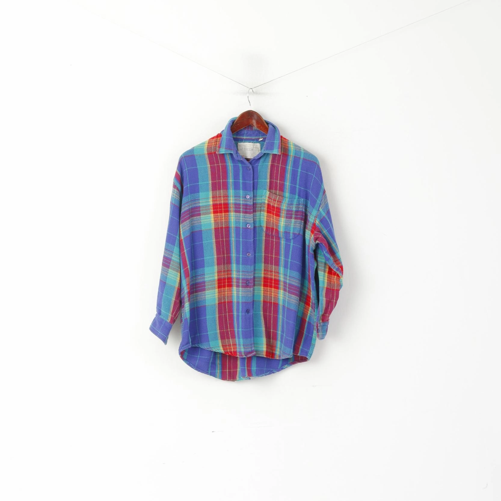 Organic Cotton Creem Men L (M) Casual Shirt Blue Check Vintage First Grand Lottery of Washington Top