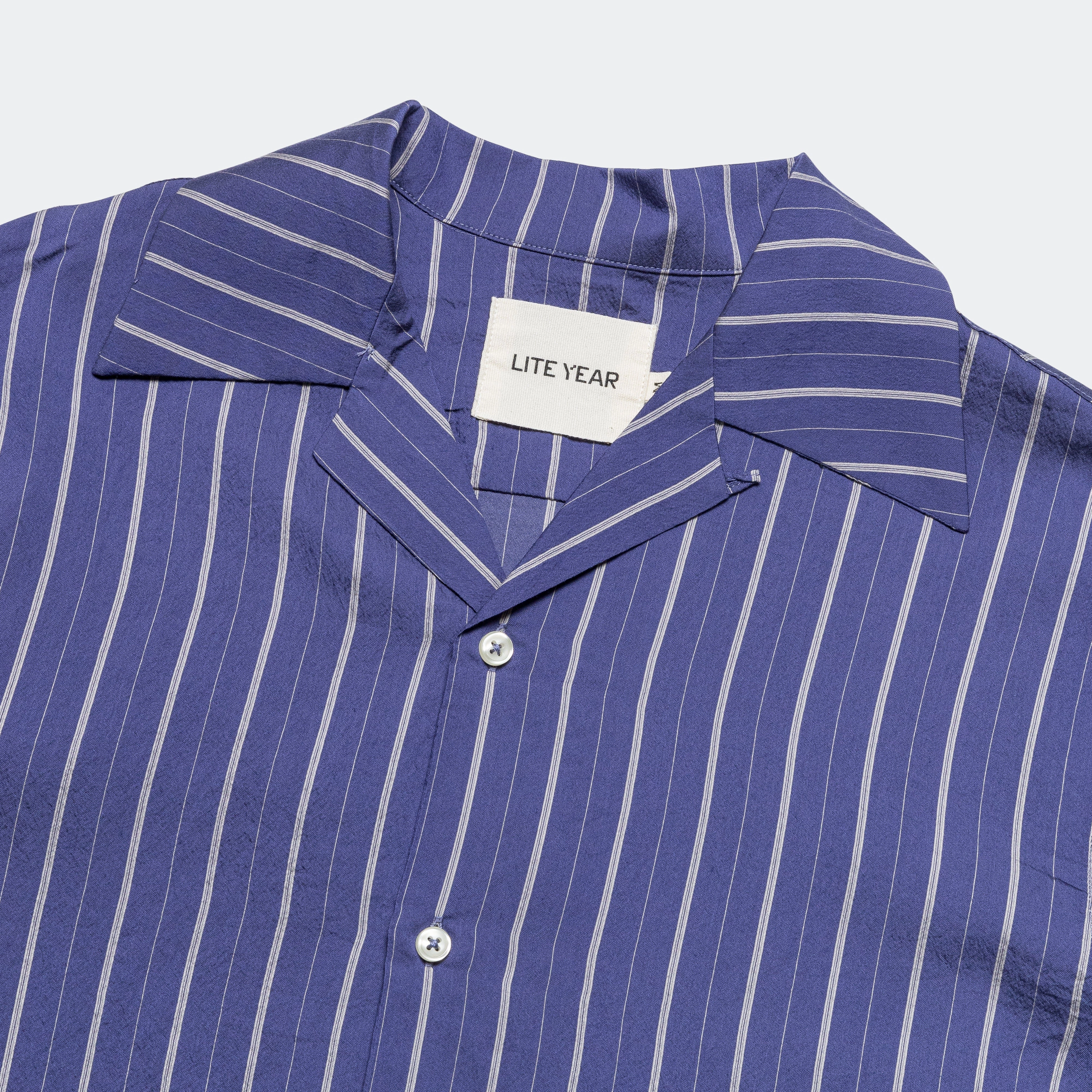 Long Sleeve Camp Collar - Blue Silk Stripe Trend-Driven All-Ages Fit