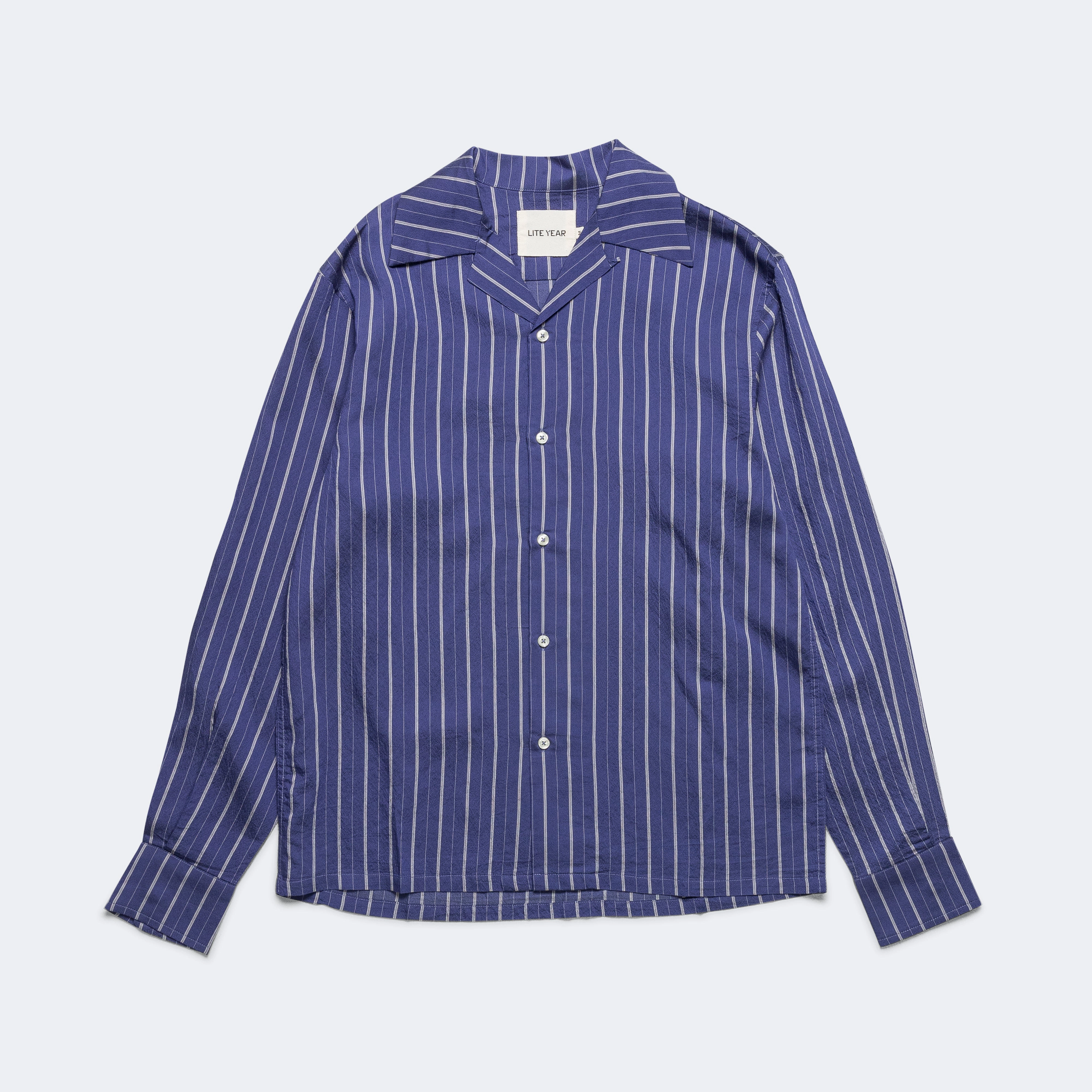 Festive Look Long Sleeve Camp Collar - Blue Silk Stripe