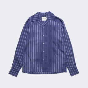 Festive Look Long Sleeve Camp Collar - Blue Silk Stripe