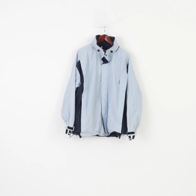 Gioni Feroti Men M Jacket Blue Polyamid Outdoor Wear Full Zipper Retractable Hood Global System Vintage Top Warning Wool