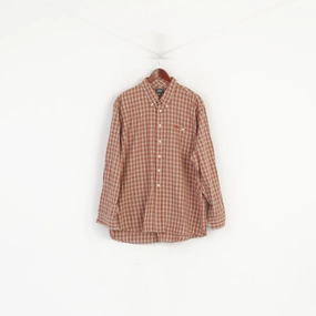 Globe Trotter Men XXL Casual Shirt Beige Red Check Vintage Cotton Long Sleeve Top Summer Outfit Lightweight Layer