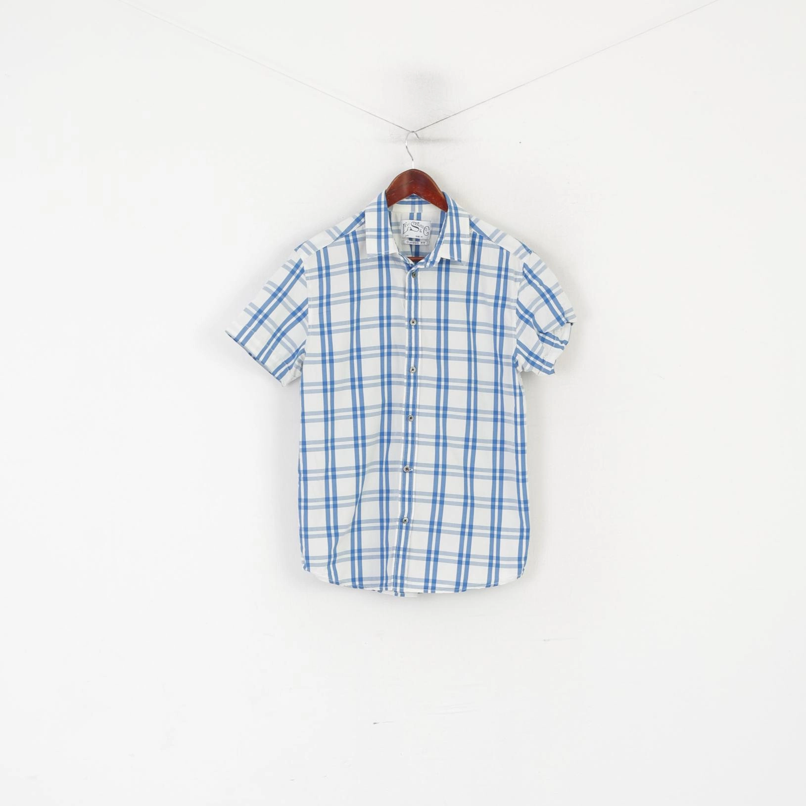 Levi's Men M Casual Shirt Blue Check Cotton Vintage Slim Short Sleeve Western Top Indoor Comfort Everyday Essential