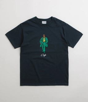 Skateboard Cafe Suited T-Shirt - Navy Durable Ribbed Hem Active Outfit