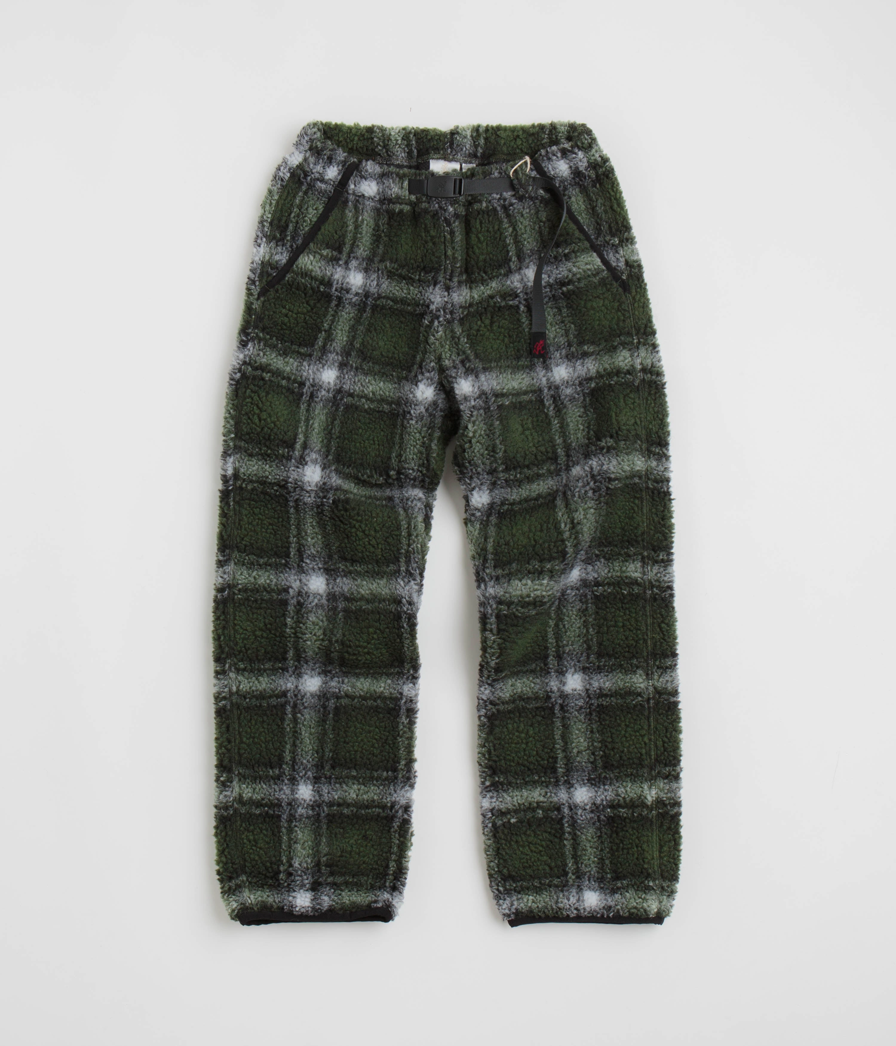 Effortless Design Frayed hem Gramicci Shadow Plaid Sherpa Pants - Olive Shadow Plaid