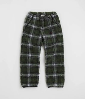 Effortless Design Frayed hem Gramicci Shadow Plaid Sherpa Pants - Olive Shadow Plaid