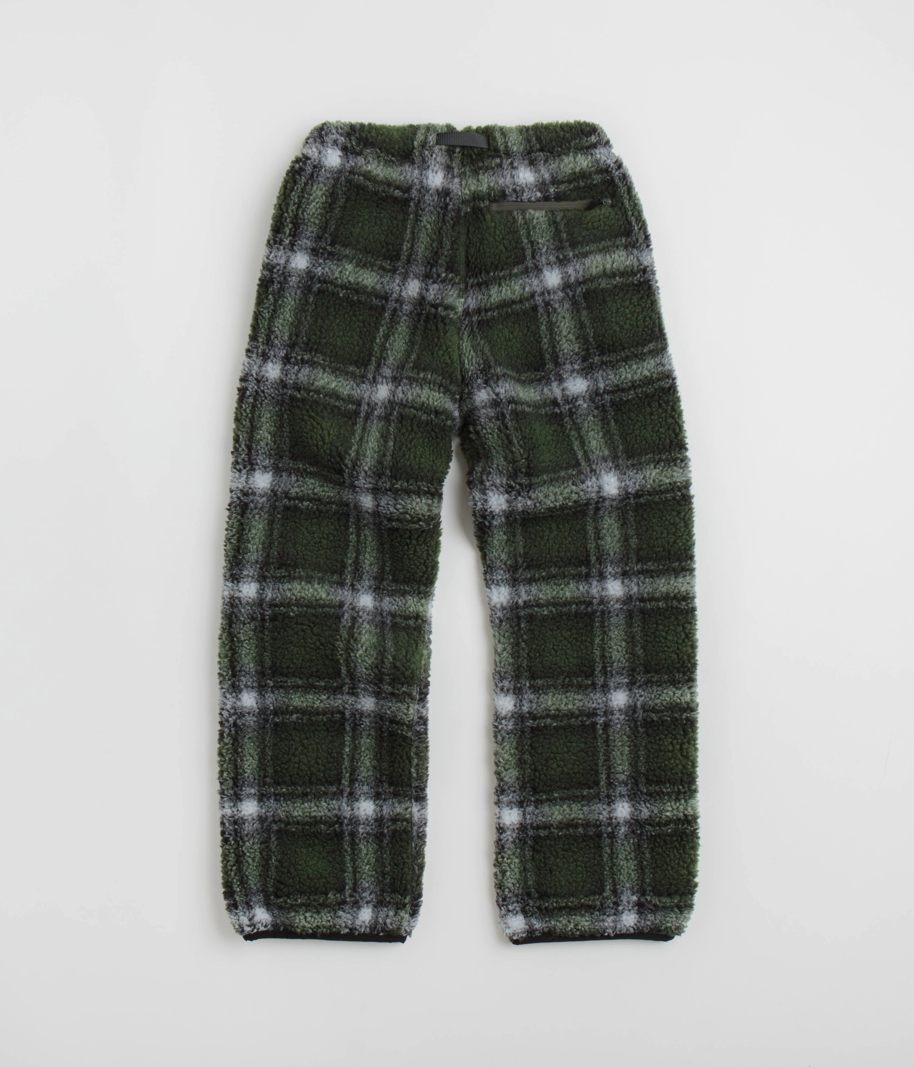 Gramicci Shadow Plaid Sherpa Pants - Olive Shadow Plaid Side slits Urban Fit