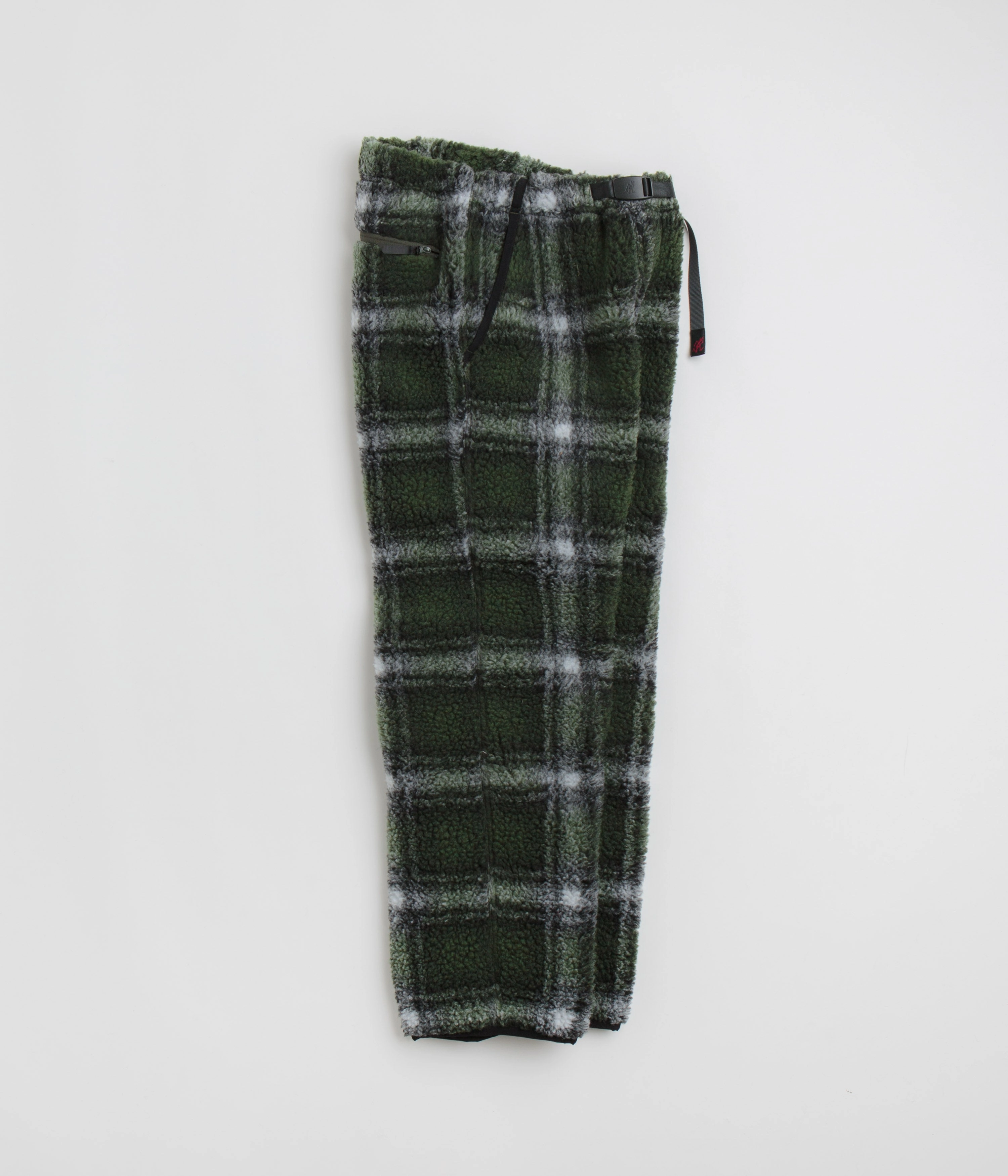 Zero Waste Manufacturing Outdoor Style Gramicci Shadow Plaid Sherpa Pants - Olive Shadow Plaid