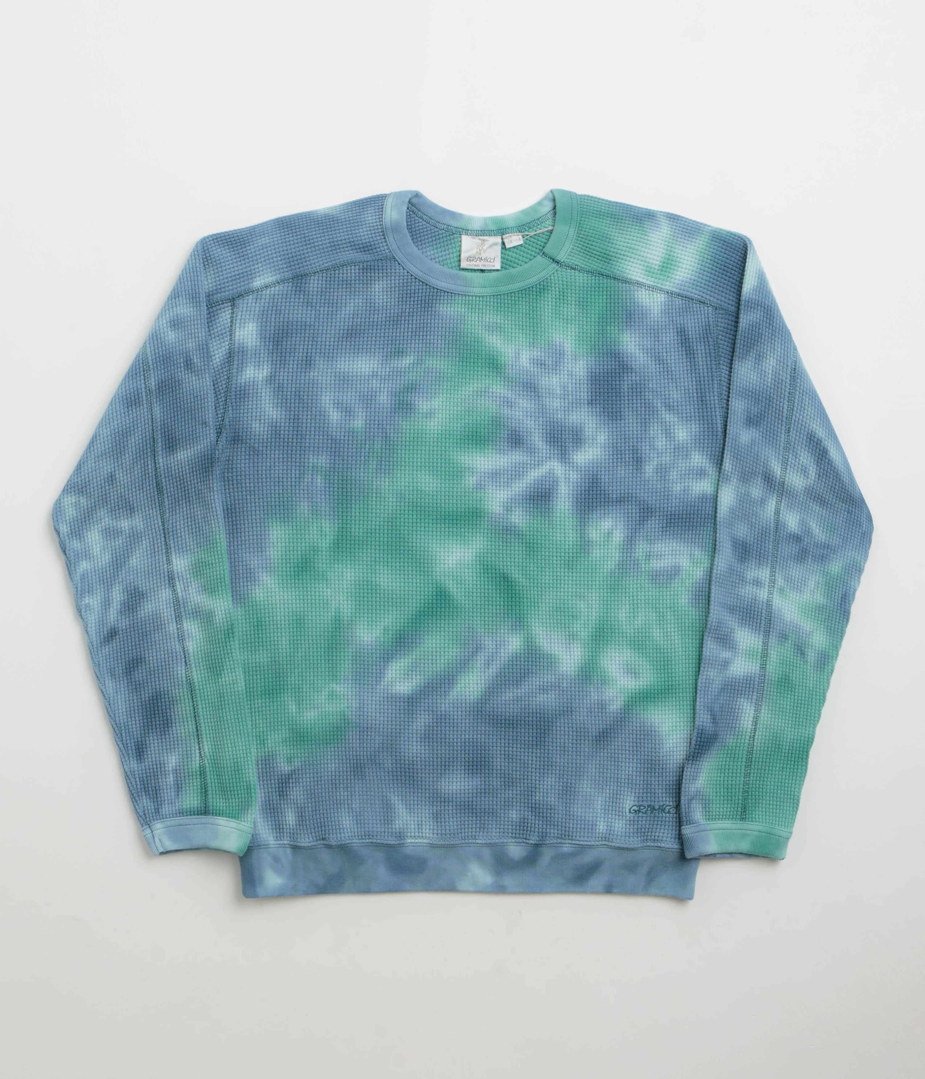 product swimming suitable buoyancy product solo self expression Gramicci Waffle Crewneck Sweatshirt - Turquoise Tie Dye