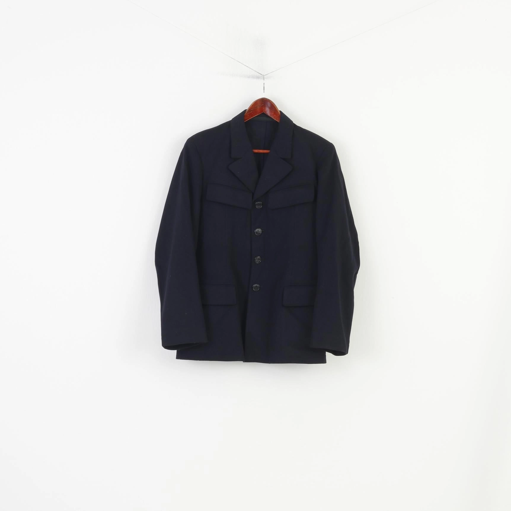 Vintage Men XS Jacket Black Hand Made Fitted  Detailed Buttons Collar Pockets Vintage Top popular in Asia Solid-color