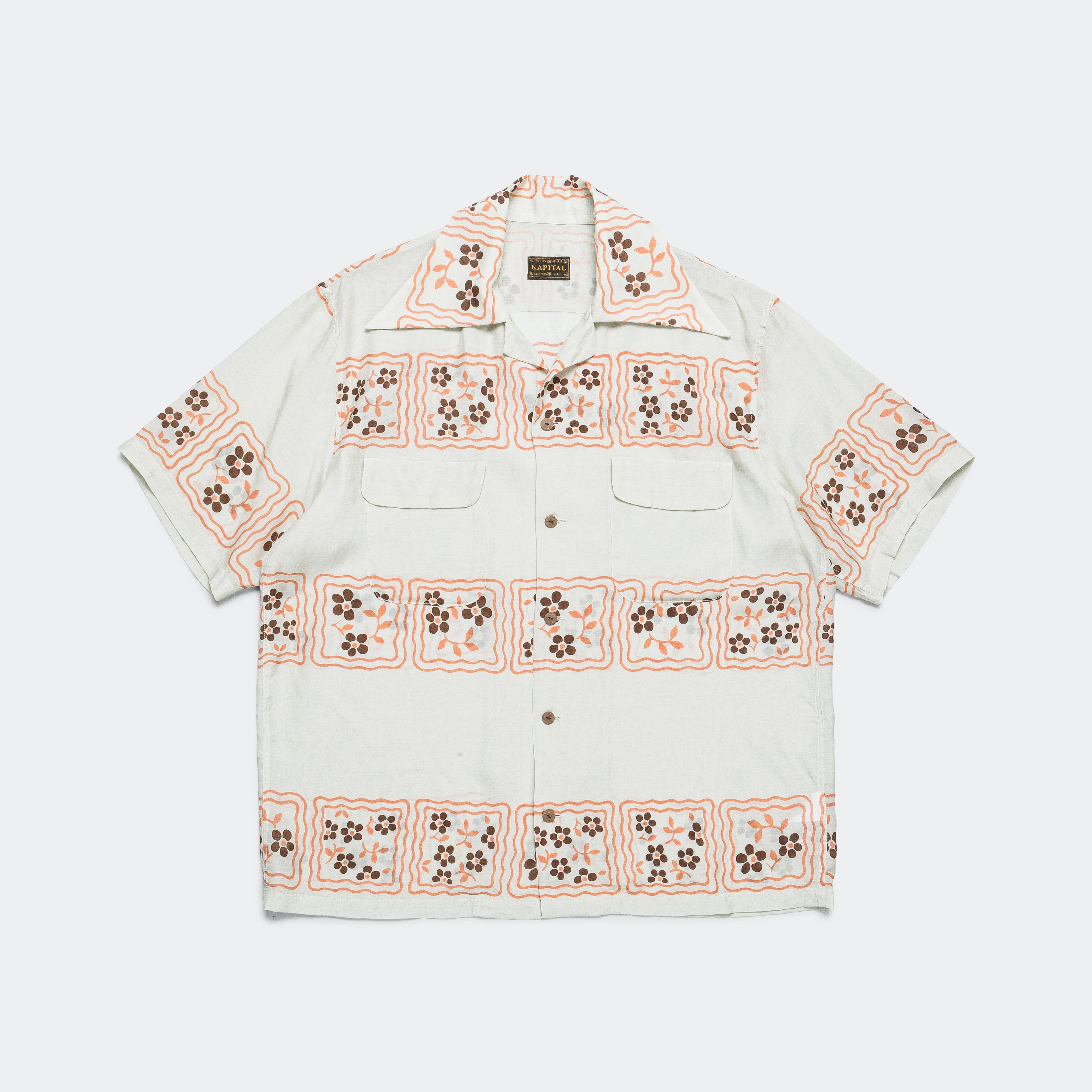 Silk Rayon COOKIE WRANGLE Collar Aloha Shirt - Ecru elegant design