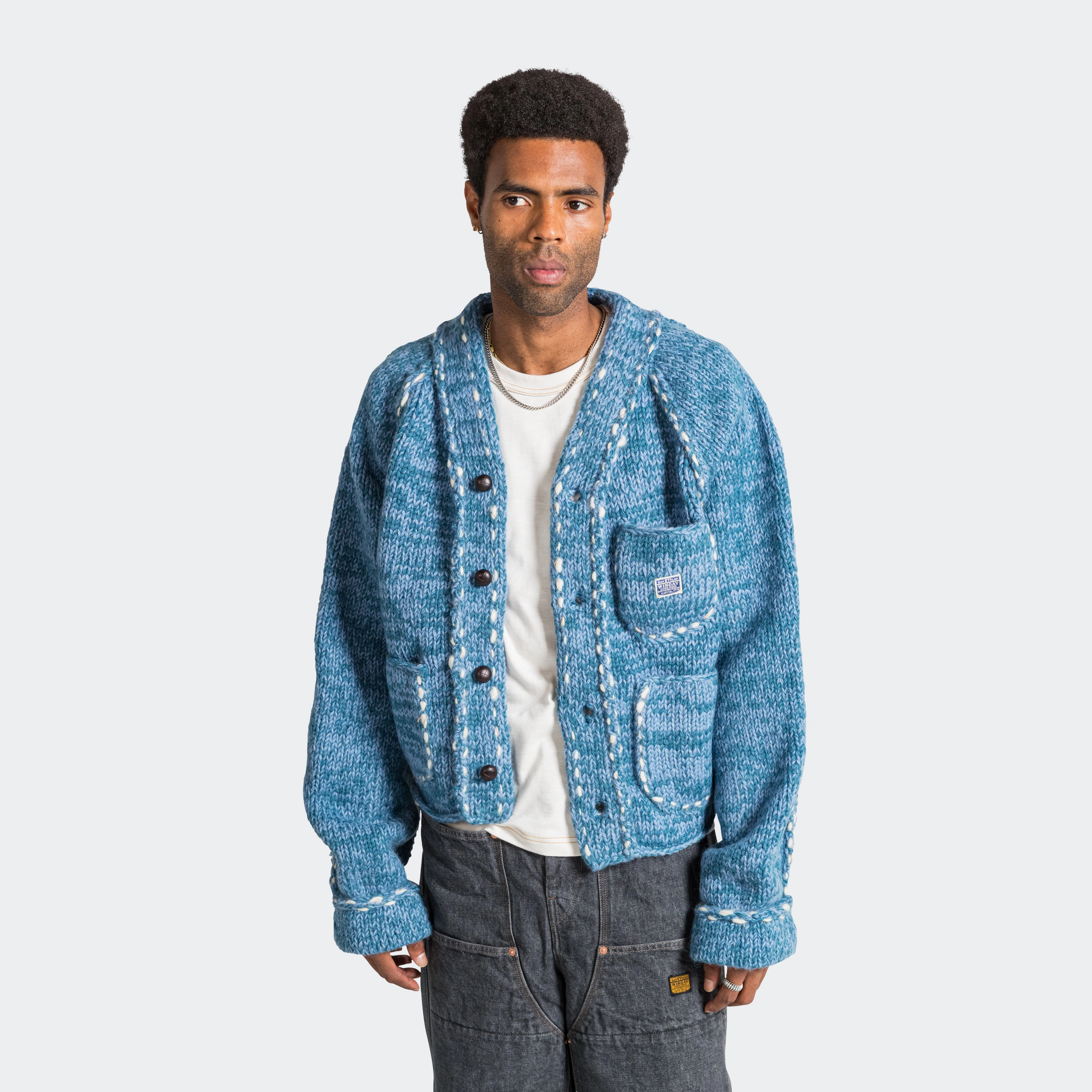 Bonded seams Hand Knit Cowichan RAILROAD JKT - Navy