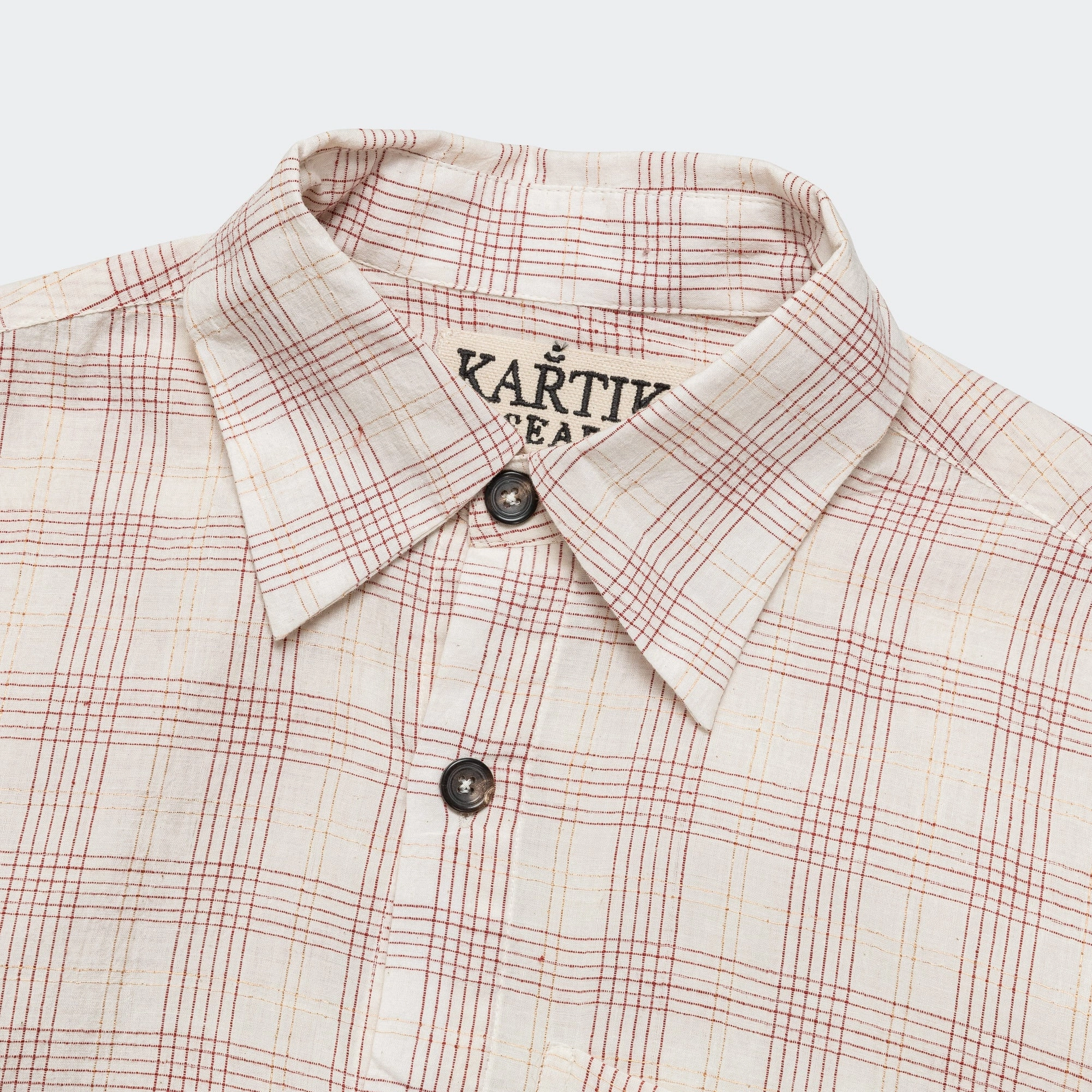 Sleek Silhouette Abrasion Resistant Edging Handloom Shirt LS - Gold Zari Woven Stripes Ecru/Maroon