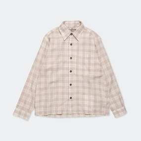 Layered Collar Handloom Shirt LS - Gold Zari Woven Stripes Ecru/Maroon