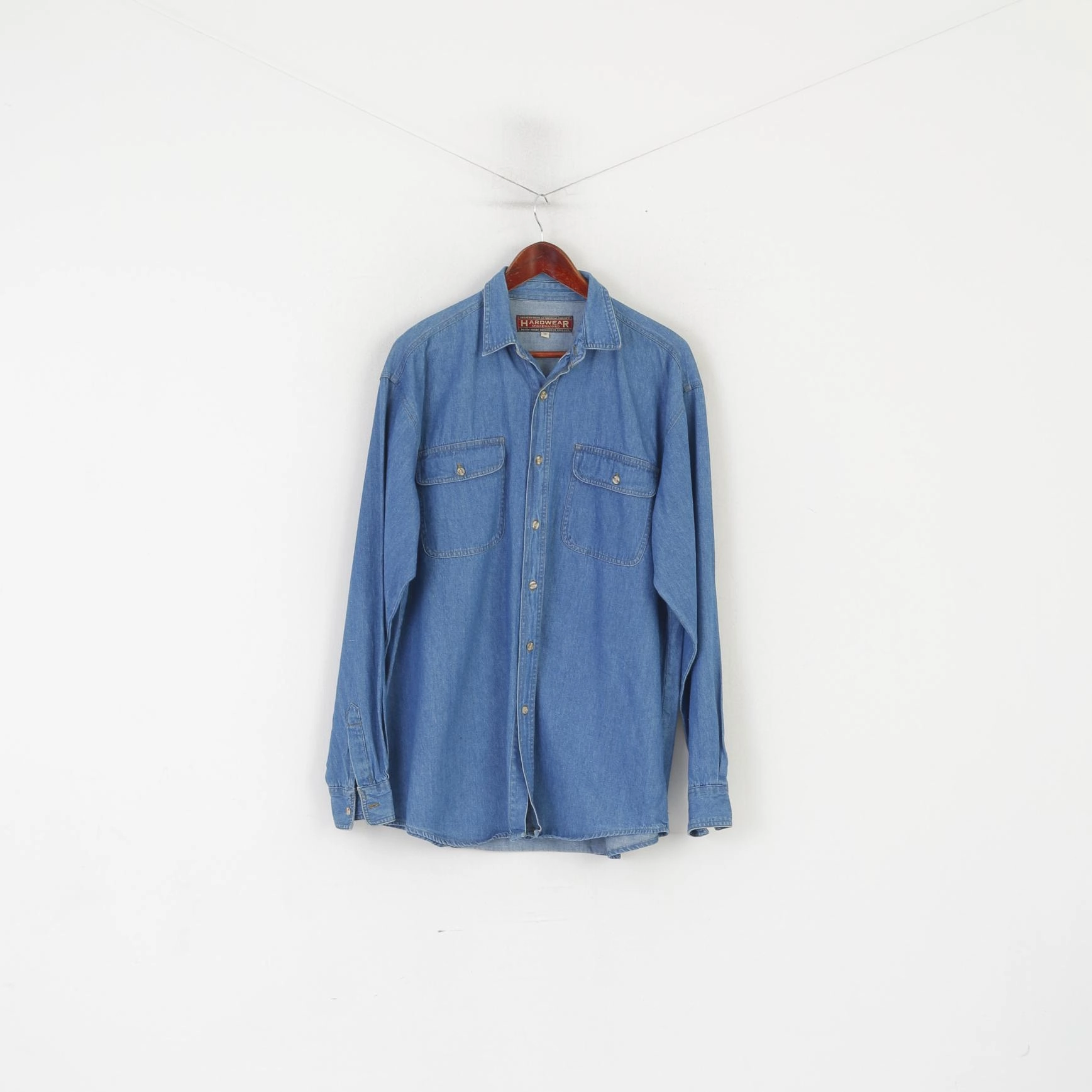 Hardwear Men M Casual Shirt Blue Vintage Jeans Denim Cotton England Long Sleeve Top Festival Fashion