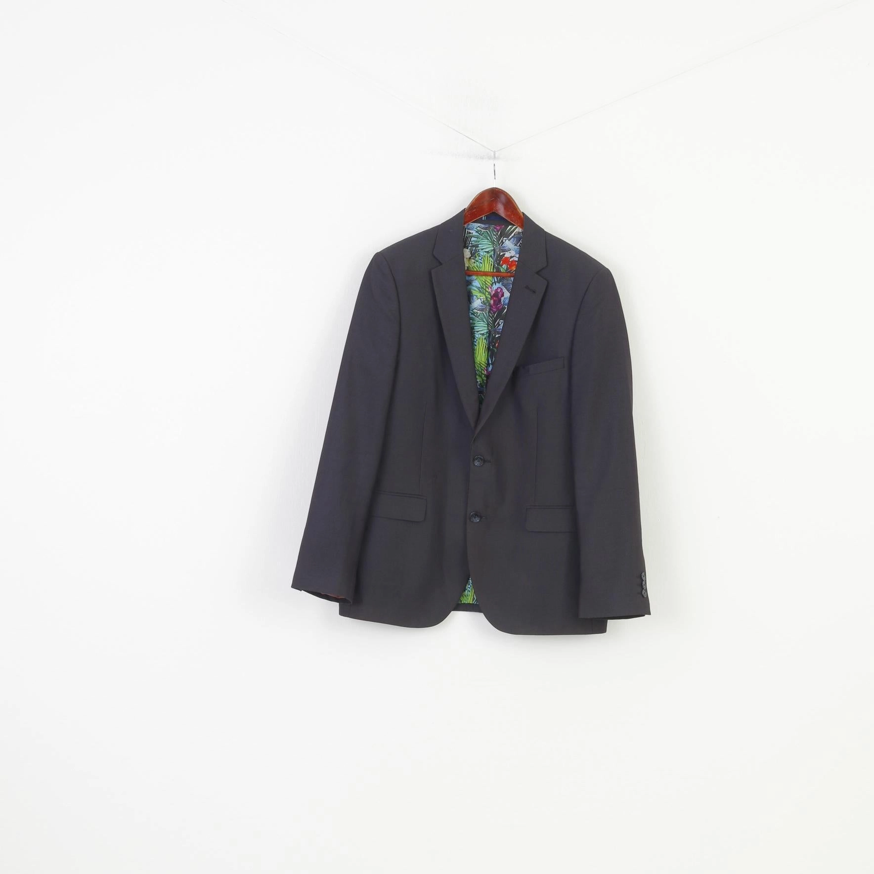 Harry Brown Men 42 Blazer Charcoal Elegant Flower London Breasted Jacket Stylish Shield Trendy Outerwear