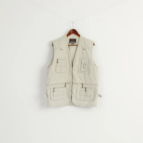 HD Sport & Classic Men L Waistcoat Beige 100% Cotton Multi Pocket Hunting Vest Display