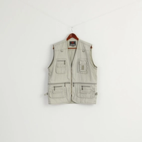 HD Sport & Classic Men L Waistcoat Gray 100% Cotton Multi Pocket Fishing Casual Vest Weatherproof Seams