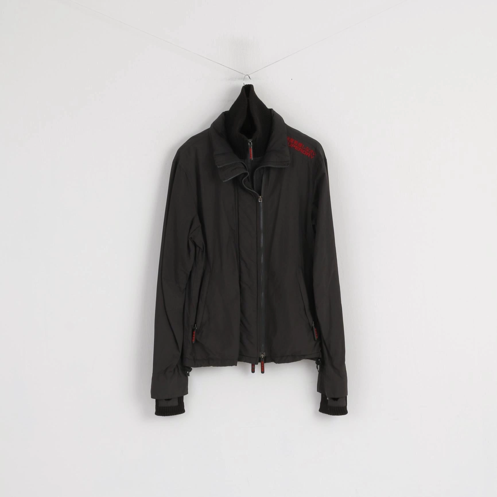 Superdry Men M Jacket Grey 3 Zipper Nylon Waterproof Windbreaker Casual Top Cold Day Rainy Season