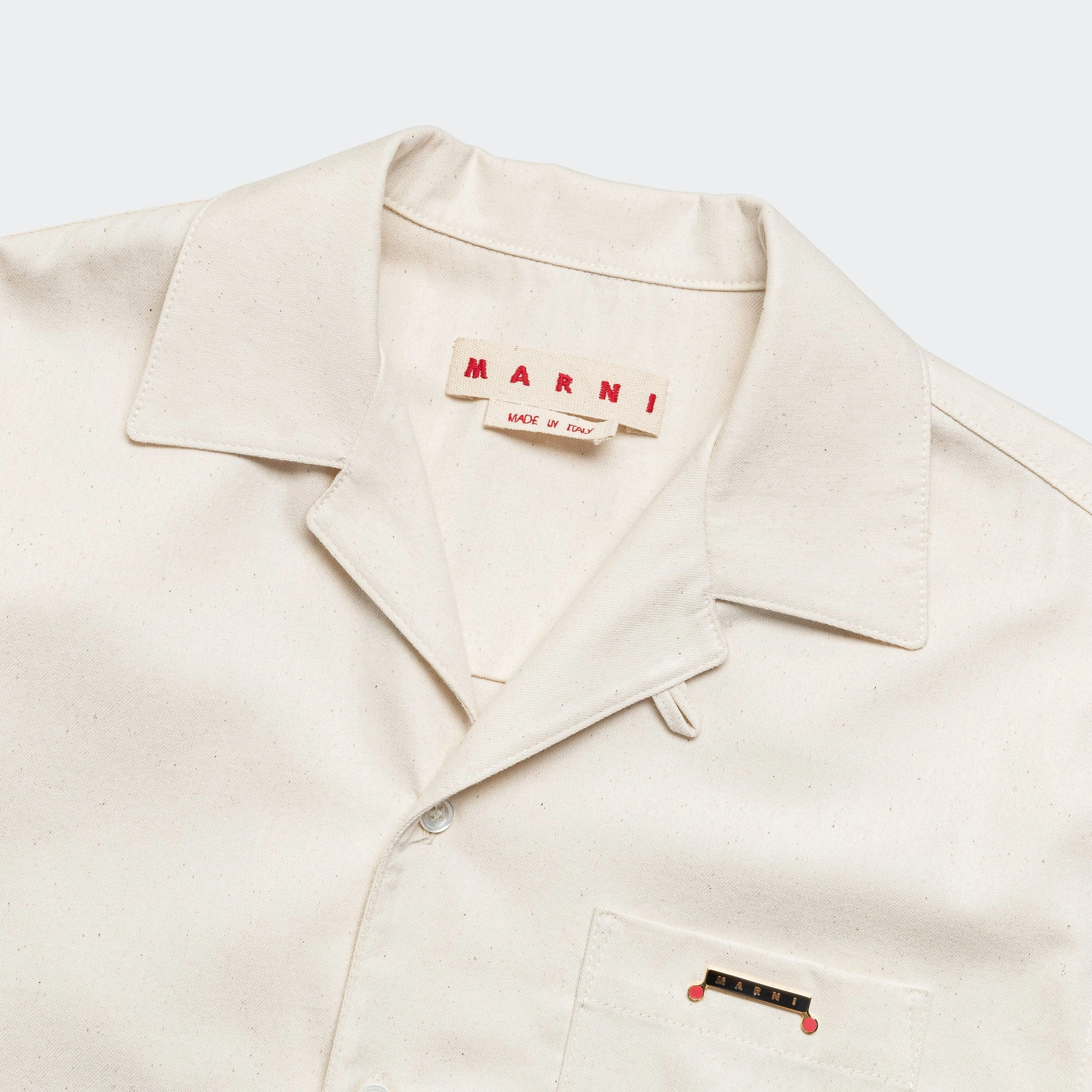 Brushed Inner Lining Short Sleeve Cotton Shirt - Bone