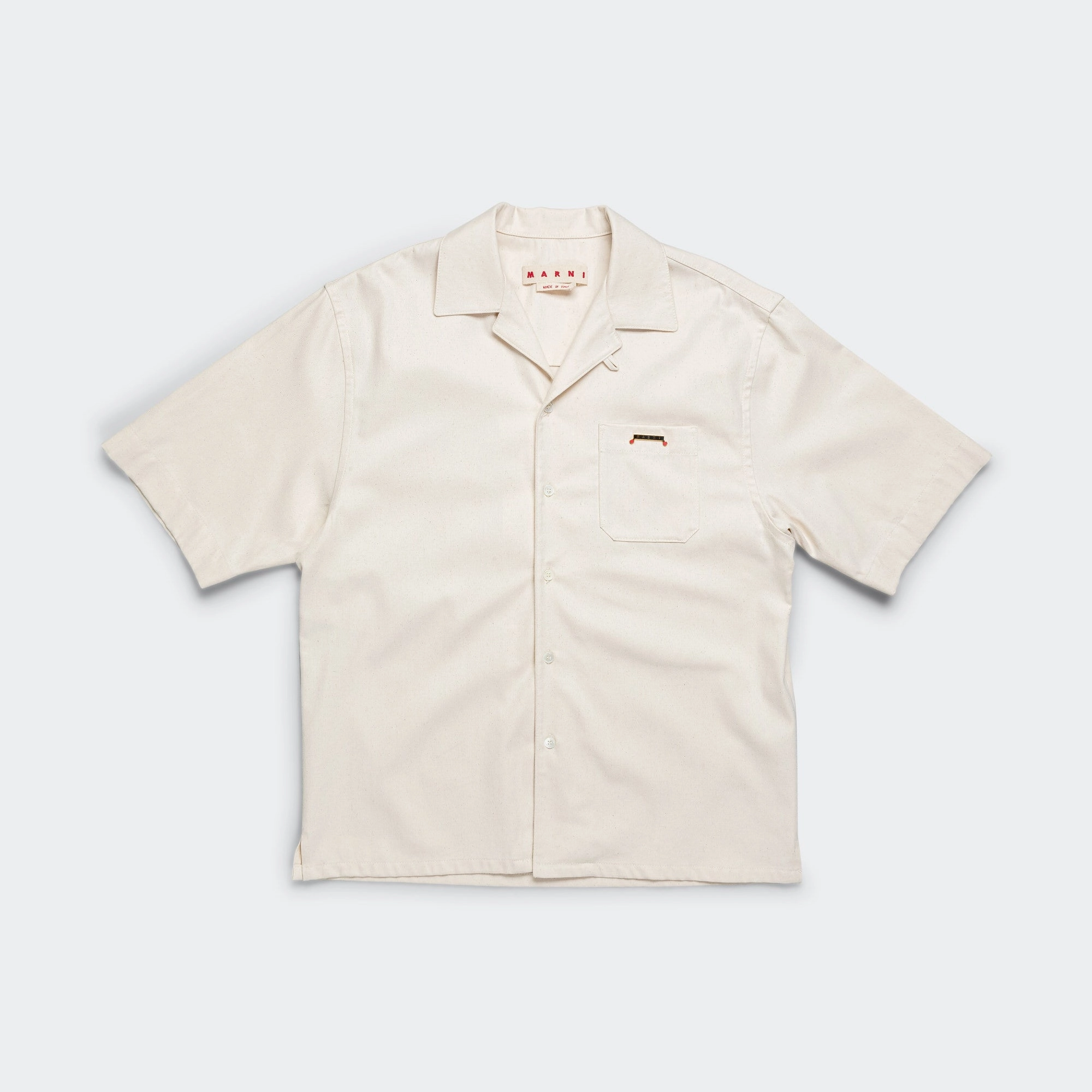 Short Sleeve Cotton Shirt - Bone Fitted Cut Bold Print