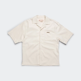 Short Sleeve Cotton Shirt - Bone Fitted Cut Bold Print