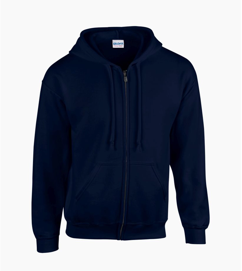 Heavyweight Blend Adult Full Zip Hooded Sweatshirt | NAVY Training Wear Leather Accents