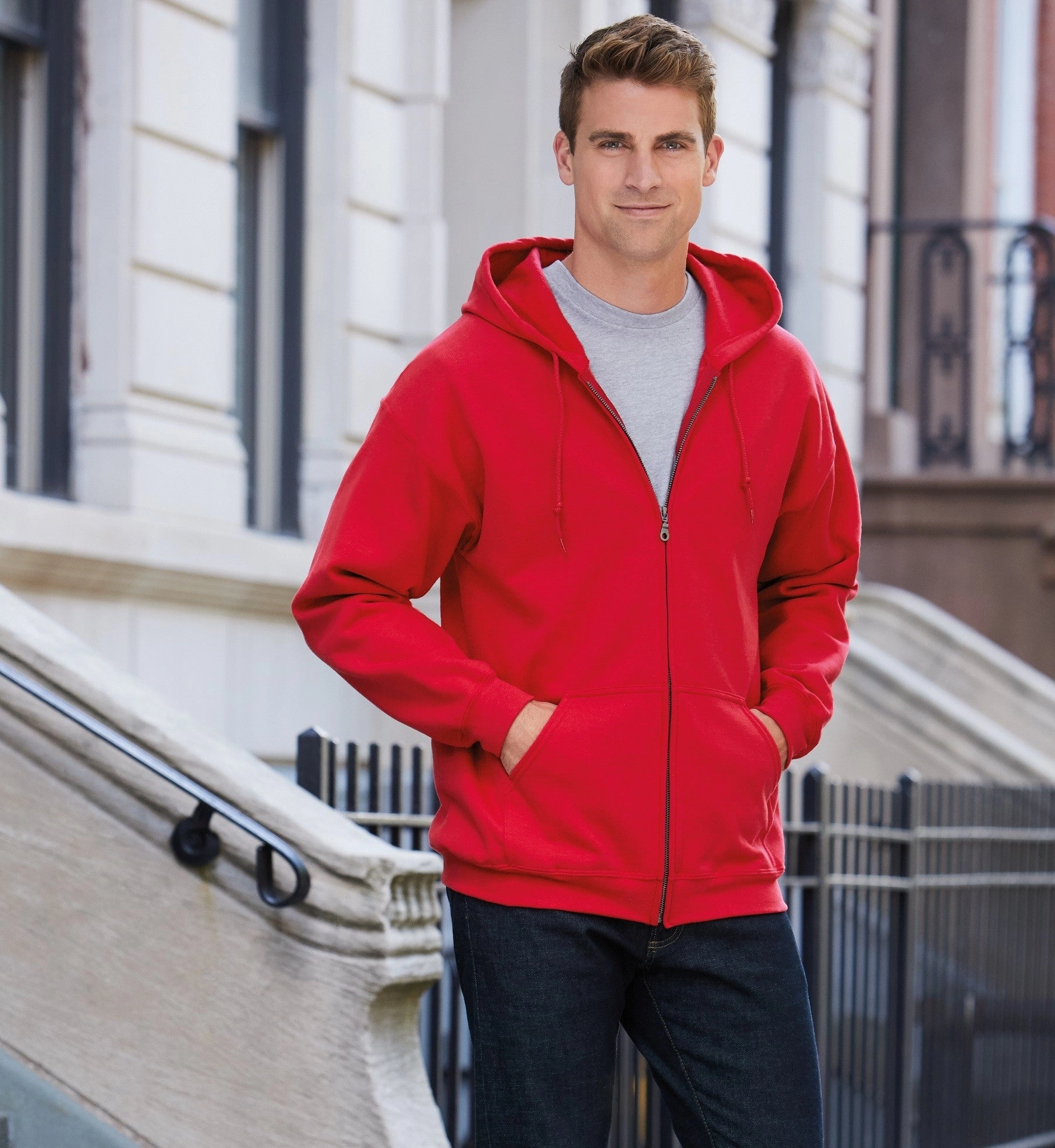 Heavyweight Blend Adult Full Zip Hooded Sweatshirt | NAVY Windproof Inner Layer