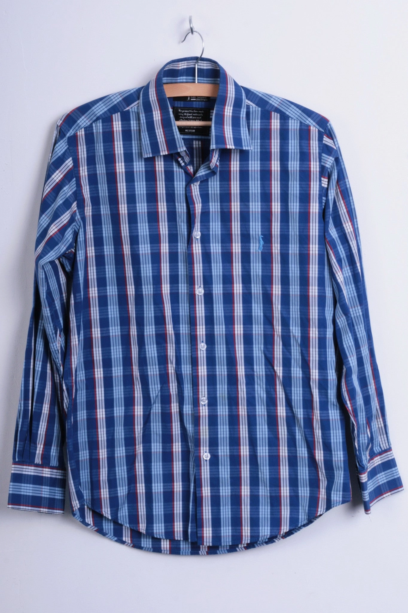 Abrasion Resistant Edges Wrinkle Resistant 6th Sense Global Designs Mens M Casual Shirt Check Royal Blue Cotton