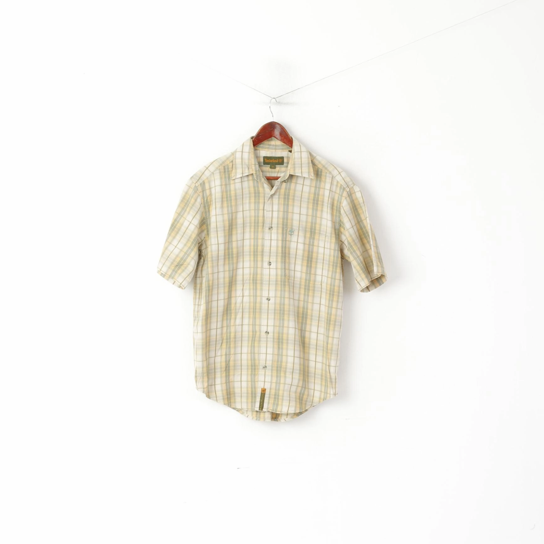 Timberland Men S Casual Shirt Green Check Cotton Vintage Short Sleeve Top Eco-Friendly Fabric Quick-Dry