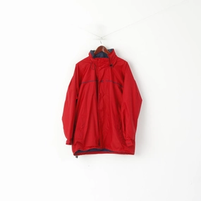 Stretchable Material Helly Hansen Men L Jacket Red Nylon Waterproof Hidden Hood Outdoor Top