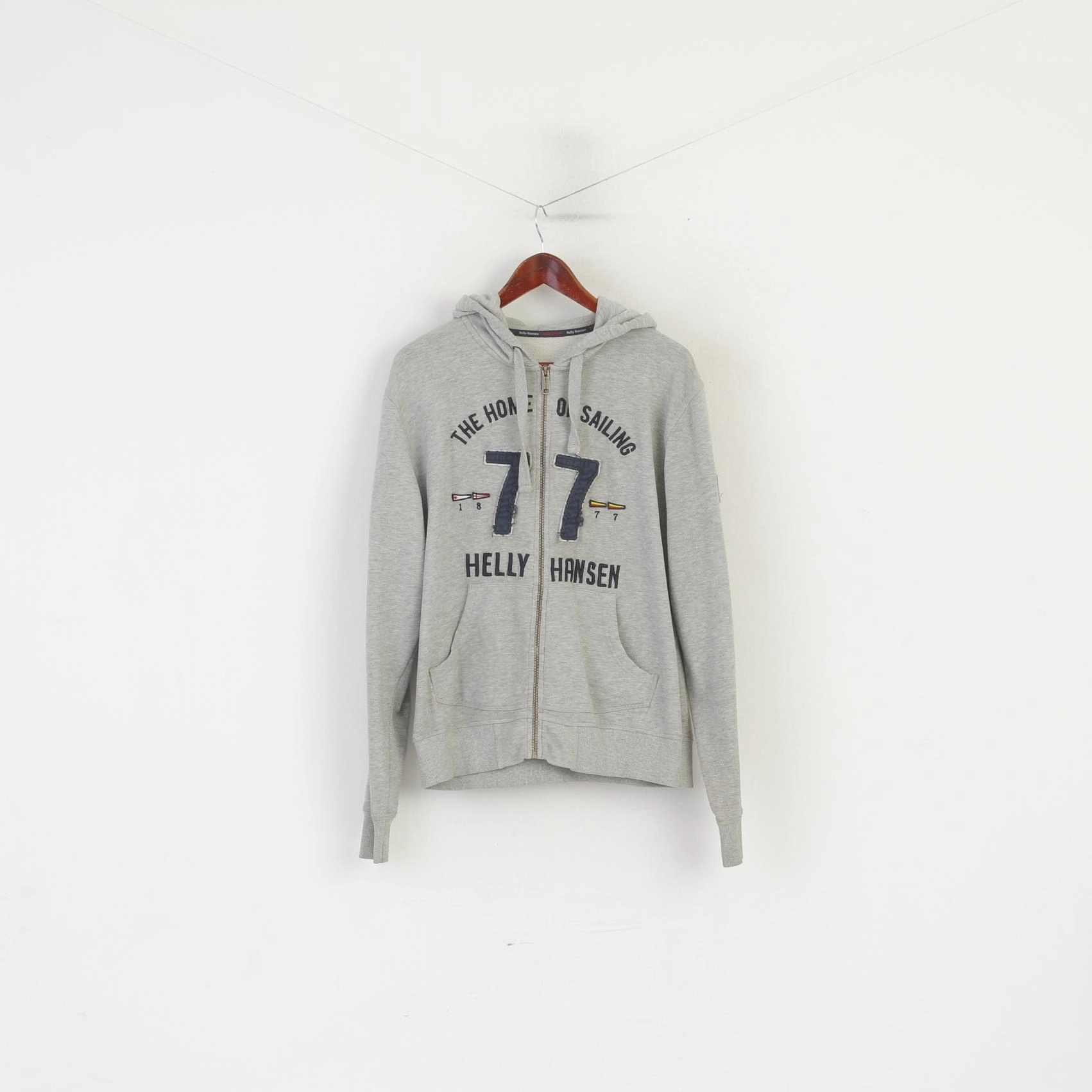 product handmade quality Fashion Fit Helly Hansen Men L Sweatshirt Gray Cotton Vintage Full Zip Hooded Sportswear Top