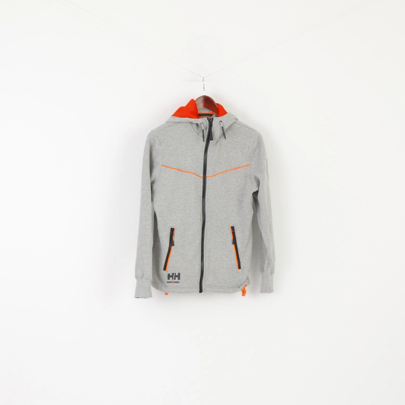 Helly Hansen Men S Sweatshirt Gray Cotton Work Wear Zip Up Hooded Top embroidery accents Cozy Choice