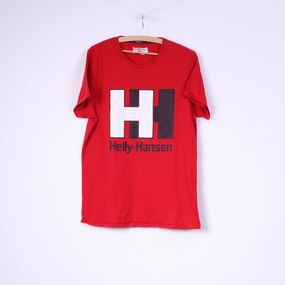 Helly Hansen Mens L T-Shirt Graphic Crew Neck Red Top Cotton Big Logo Perfect Fit