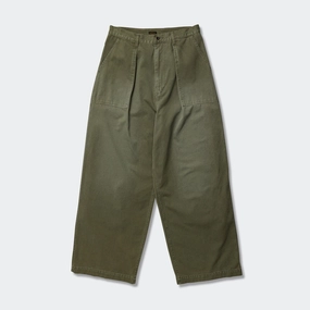 High-waisted fit Herringbone FATIGUE Baggy Pants - Khaki