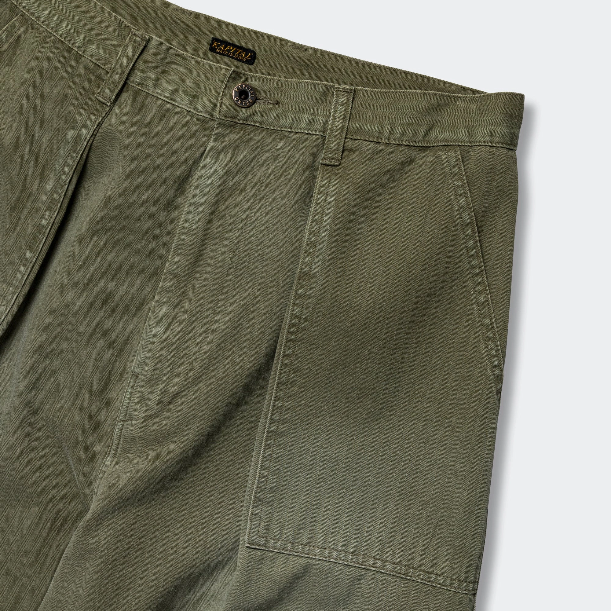 Herringbone FATIGUE Baggy Pants - Khaki Bold Design